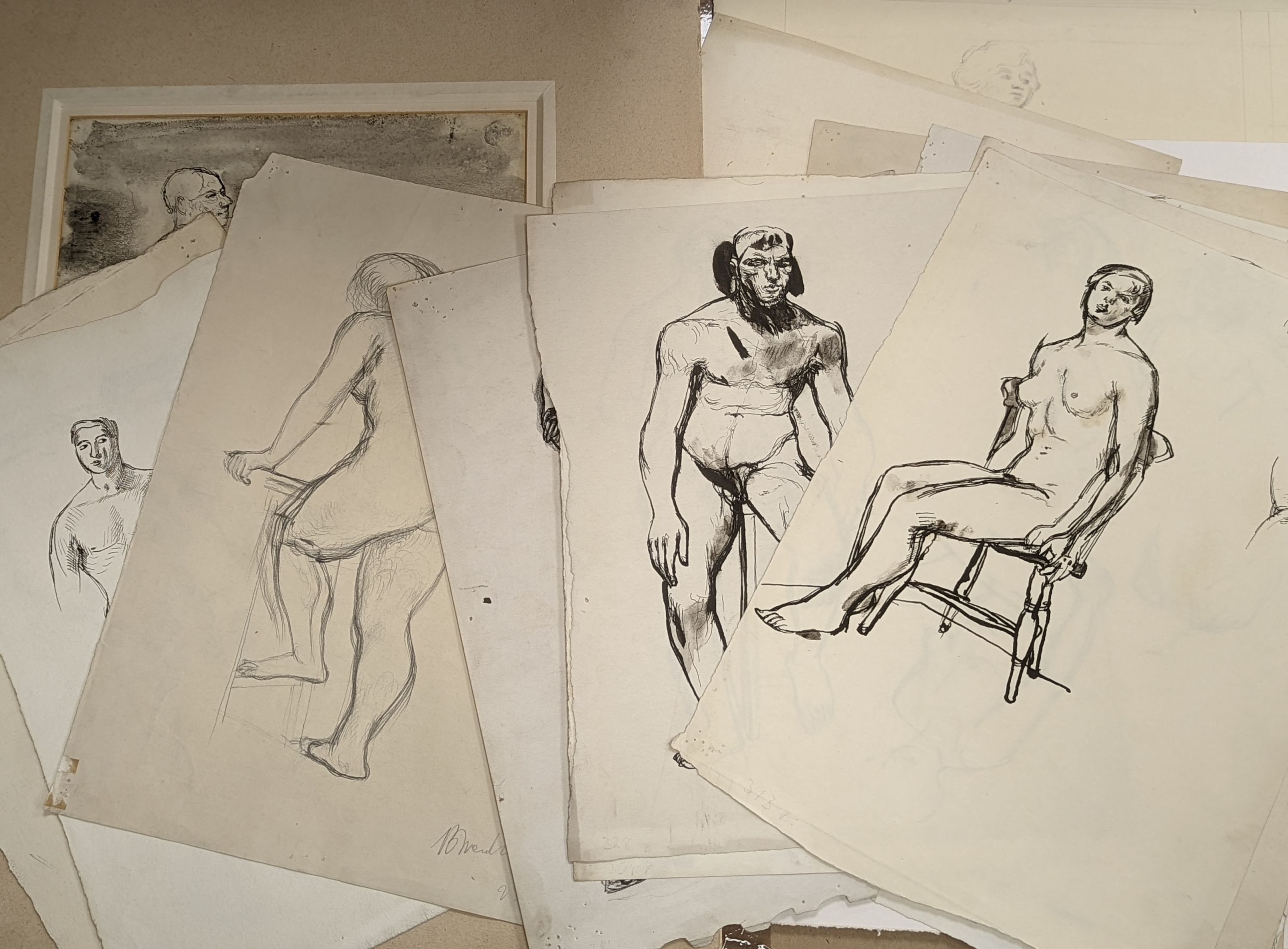 Barnett Freedman (1901-1958), folio of ink and pencil sketches, mostly nude studies, largest 37 x 27cm